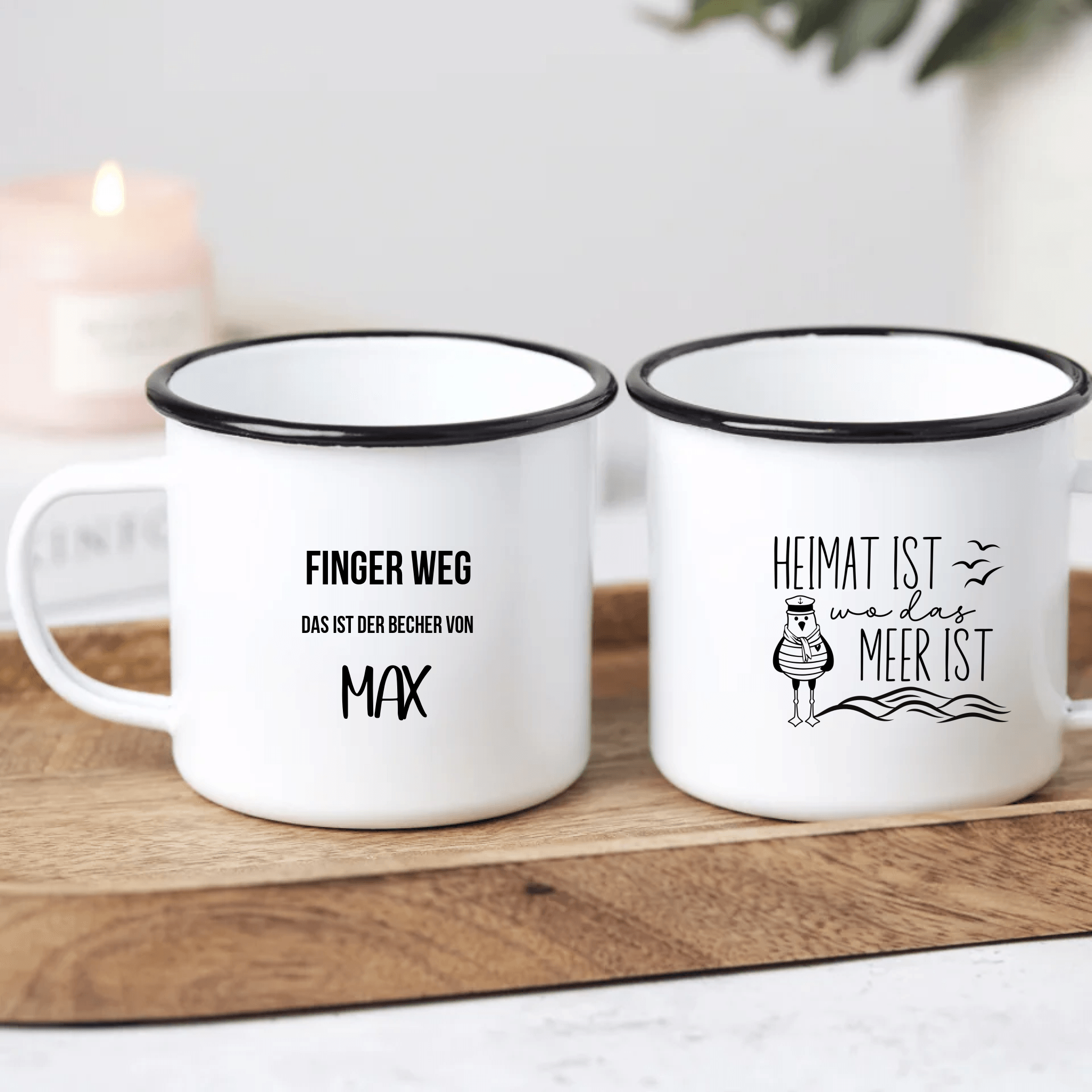Maritim Emaille Tasse Heimat ist wo das Meer ist - Personalisierte Tasse - Kaffeebecher24