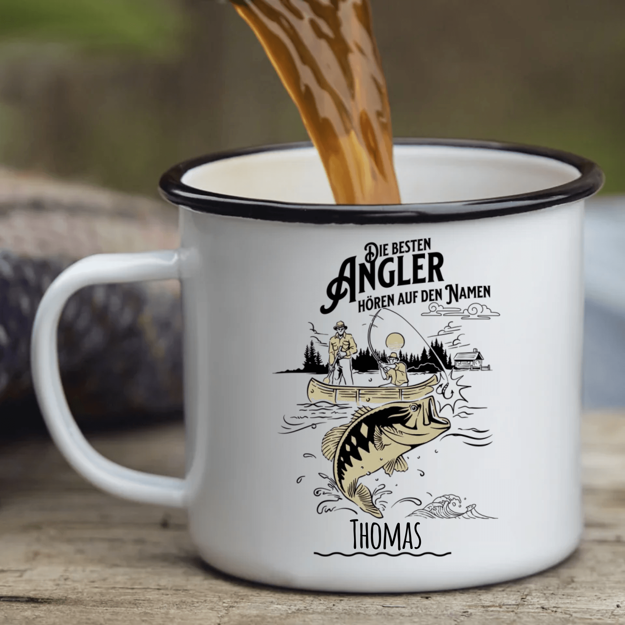 Die Besten Angler hören auf den Namen - Personalisierte Emaille Tasse - Kaffeebecher24