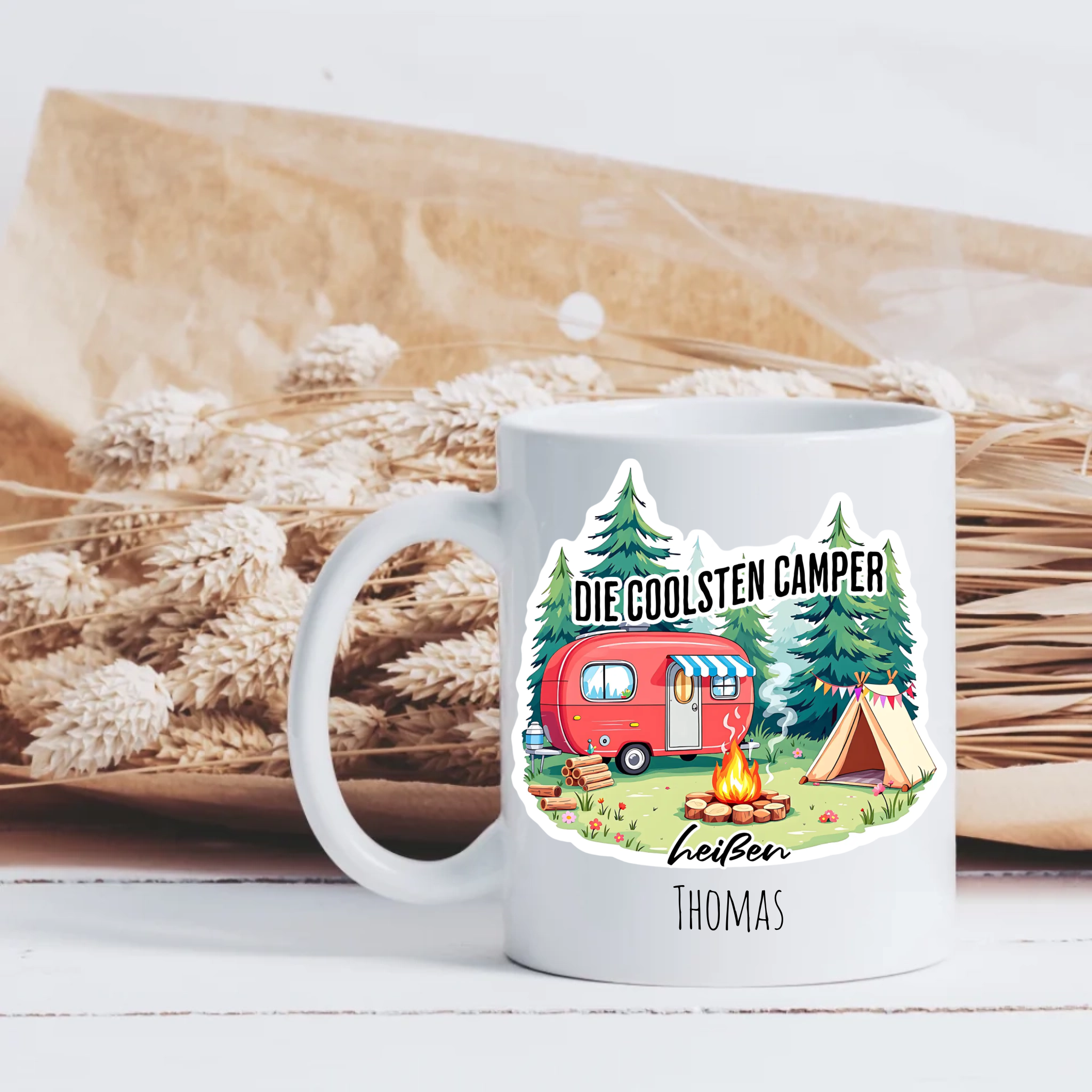Tasse zum Campen mit Name – „Die coolsten Camper heißen …“
