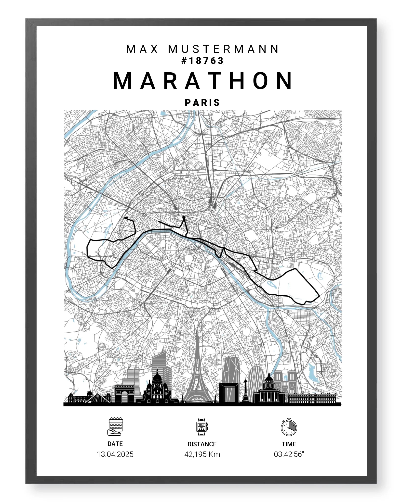 Paris Marathon Poster personalisiert – Deine Laufstrecke als Kunstwerk