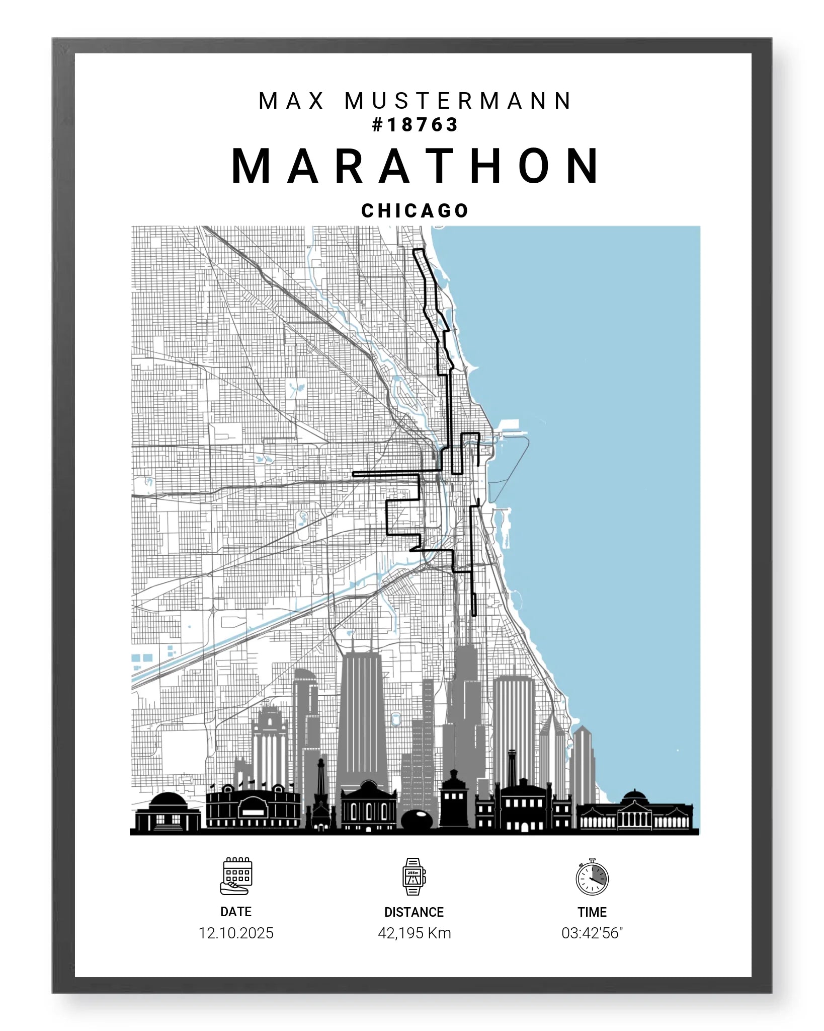 Chicago Marathon Poster personalisiert – deine Laufstrecke