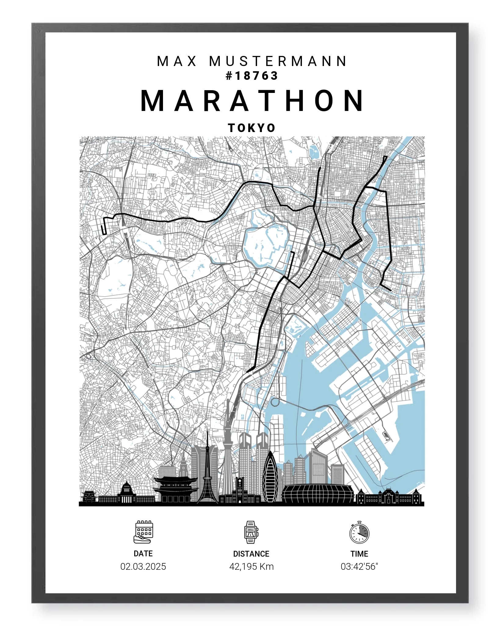 Tokyo Marathon Poster personalisiert – deine Laufstrecke als Kunst