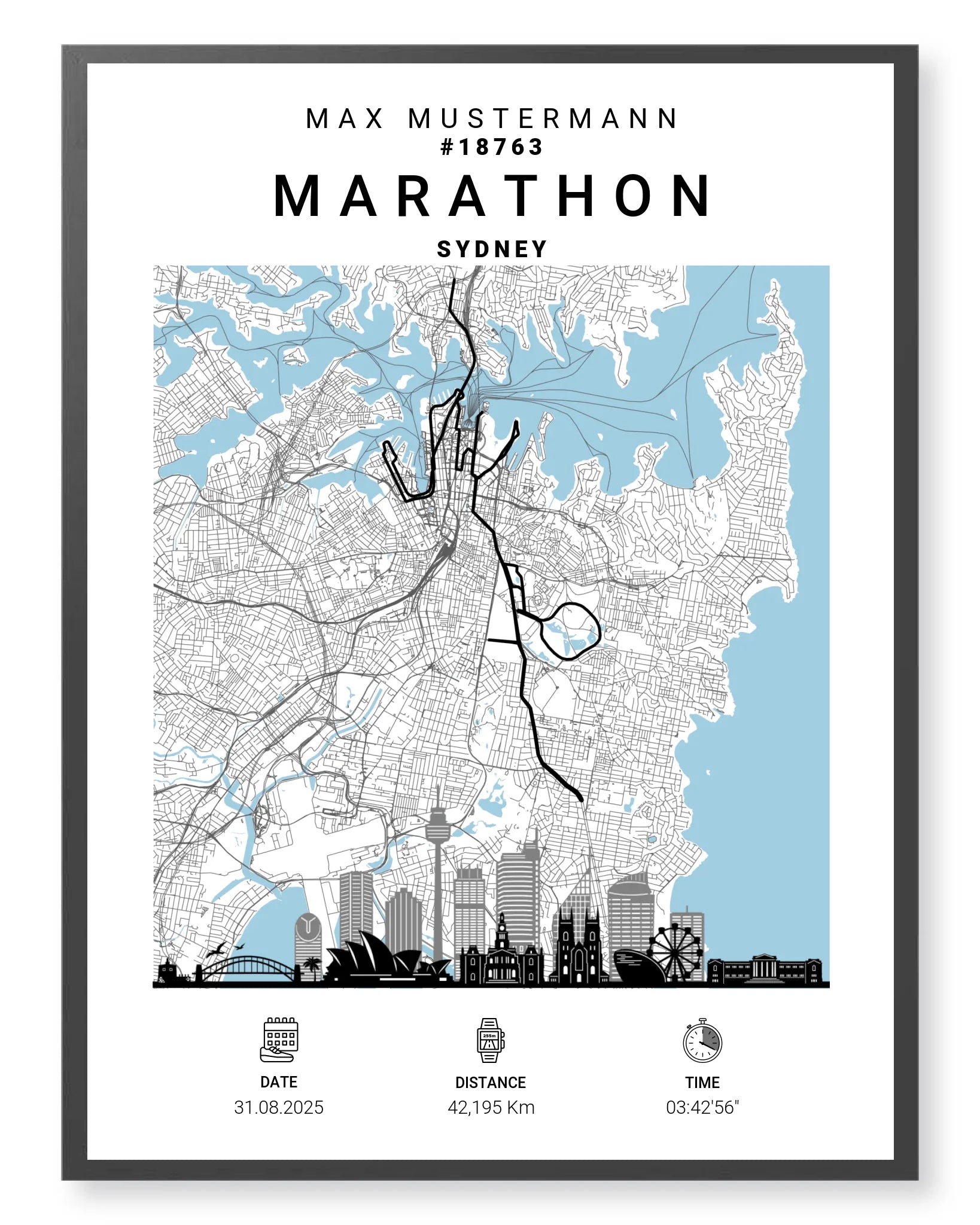 Sydney Marathon Poster personalisiert – Dein Lauf als Kunstwerk