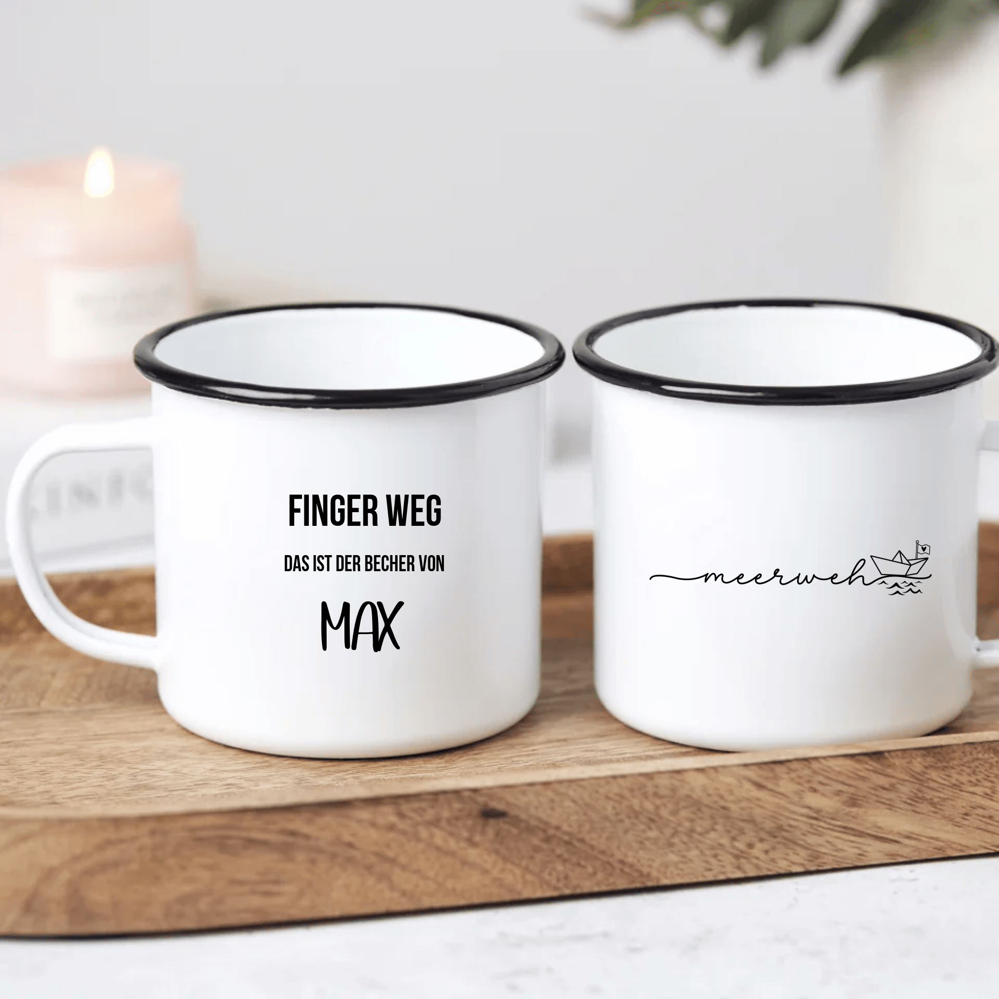 Maritim Emaille Tasse Meerweh - Personalisierte Emaille Tasse - Kaffeebecher24