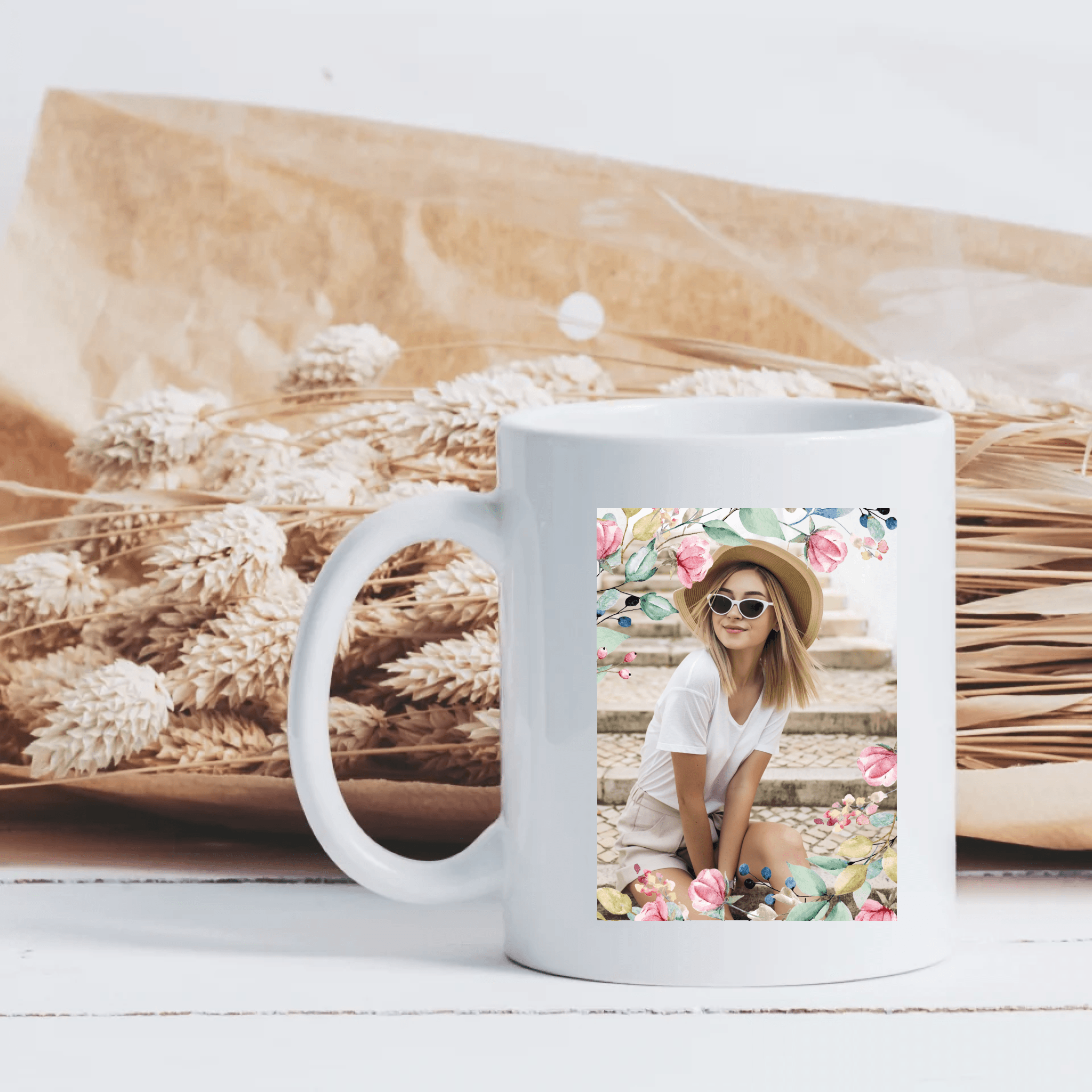 Blümchentasse mit Bild - Personalisierte Tasse - Kaffeebecher24