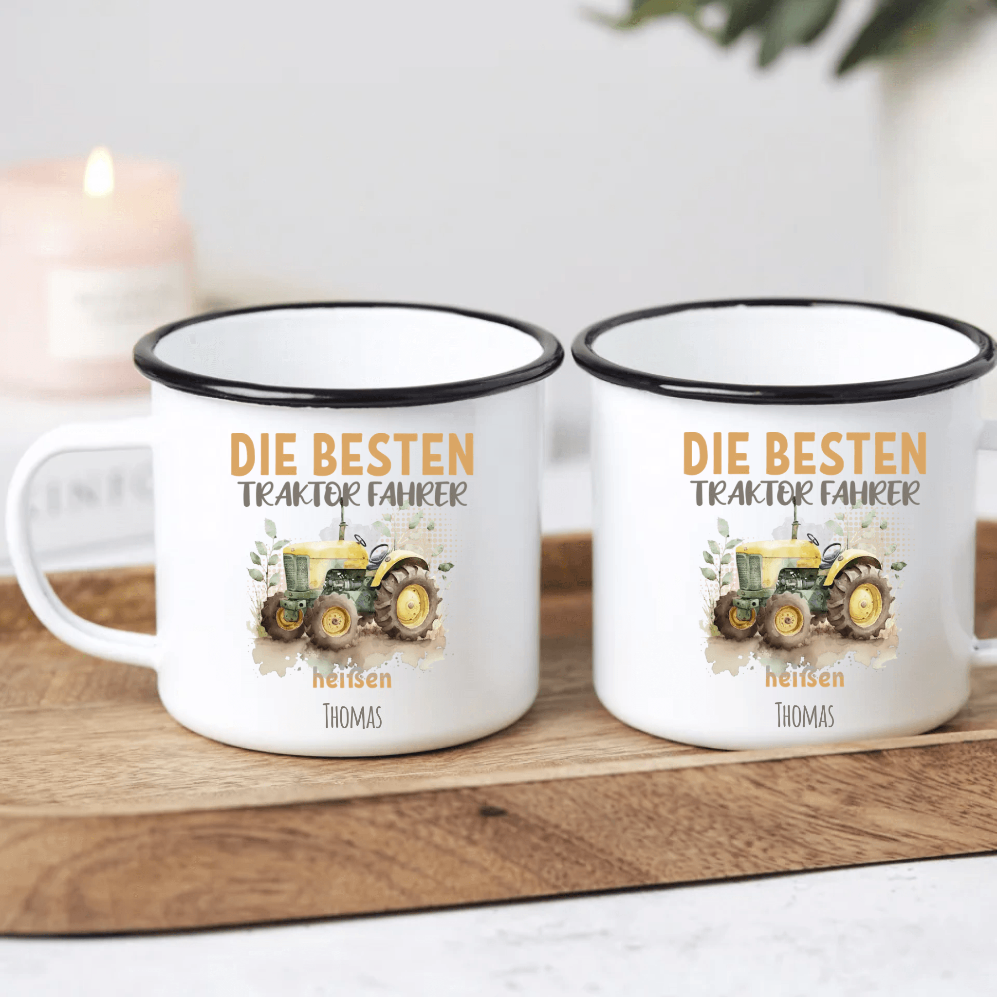 Die Besten Traktor Fahrer heißen - Personalisierte Emaille Tasse - Kaffeebecher24