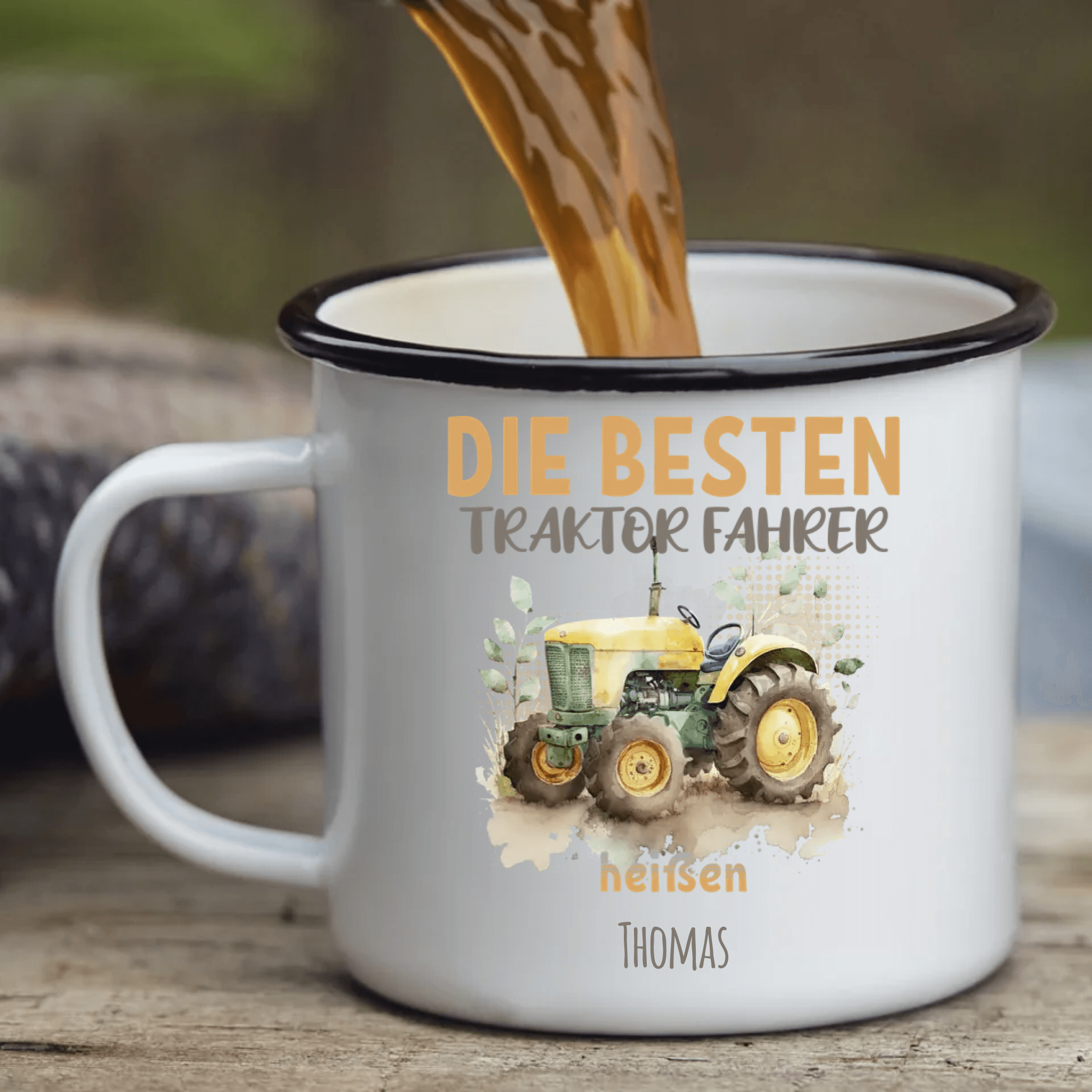Die Besten Traktor Fahrer heißen - Personalisierte Emaille Tasse - Kaffeebecher24