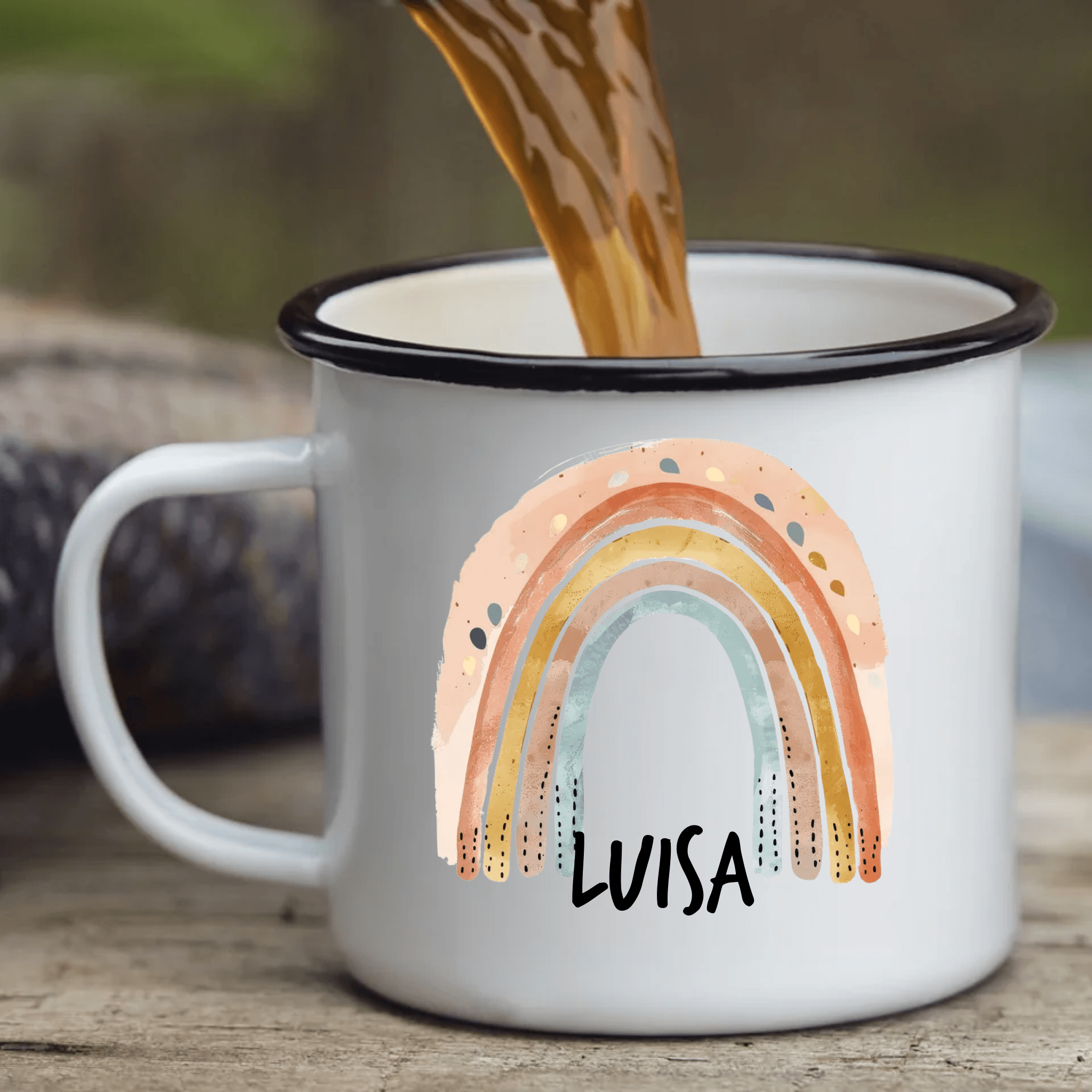 Regenbogen - Personalisierte Emaille Tasse - Kaffeebecher24