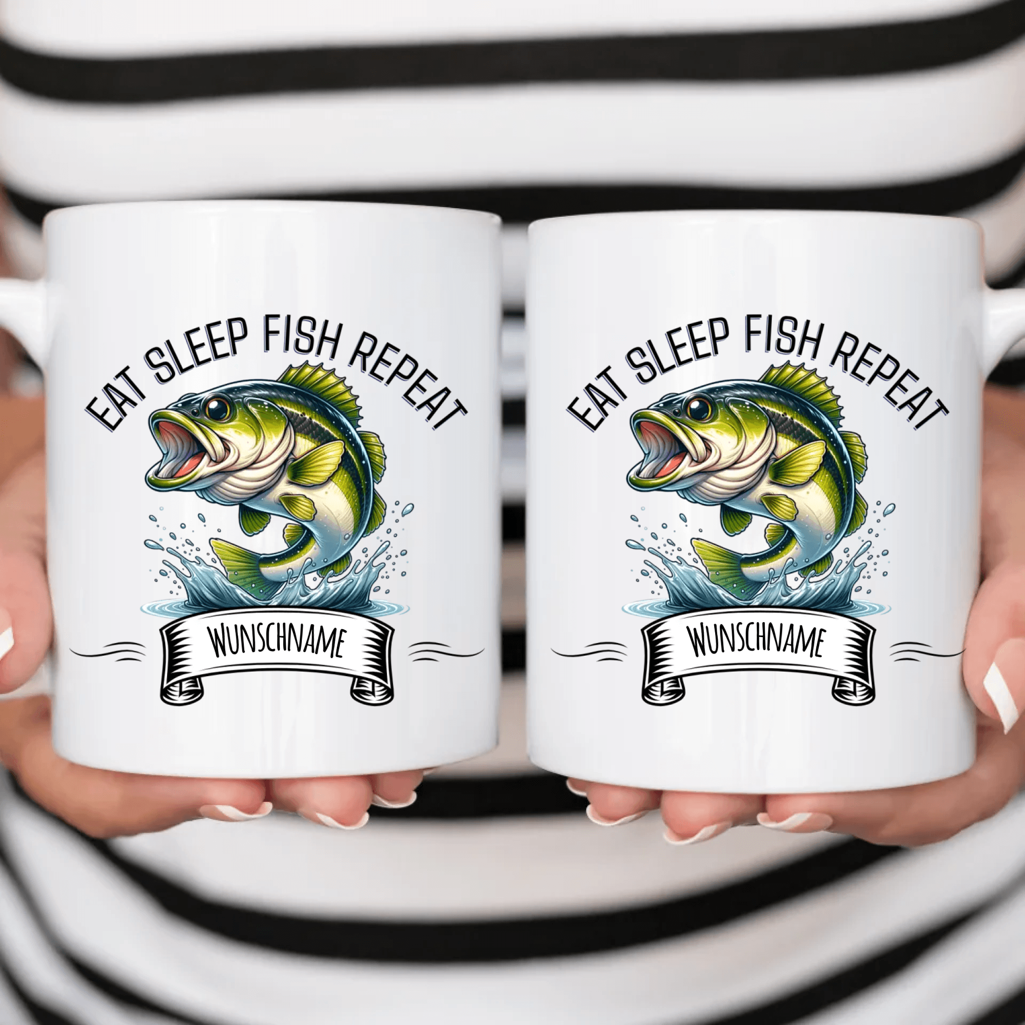 Eat Sleep Fish Repeat - Personalisierte Tasse - Kaffeebecher24