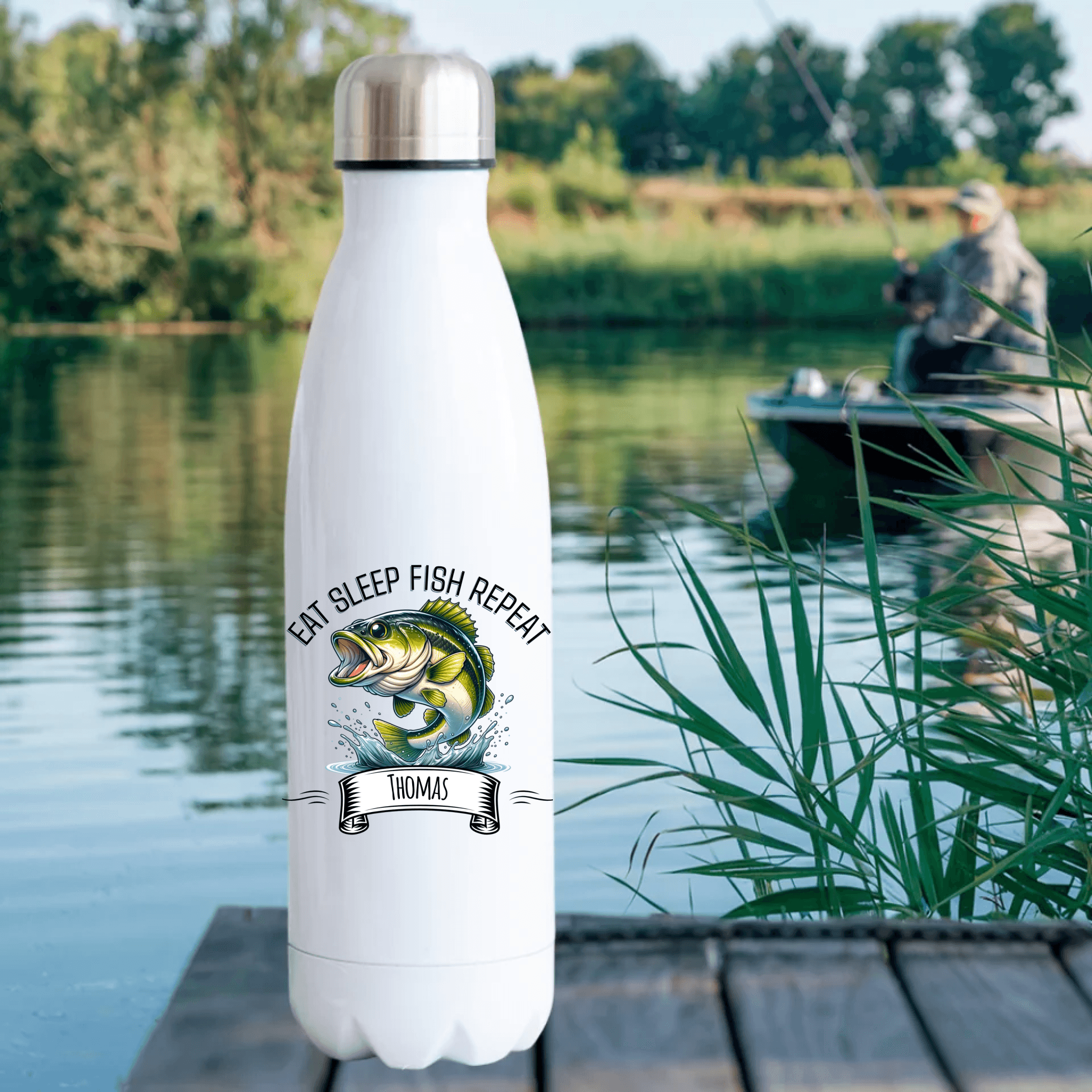 EAT SLEEP FISH REPEAT - Personalisierte Flasche - Kaffeebecher24
