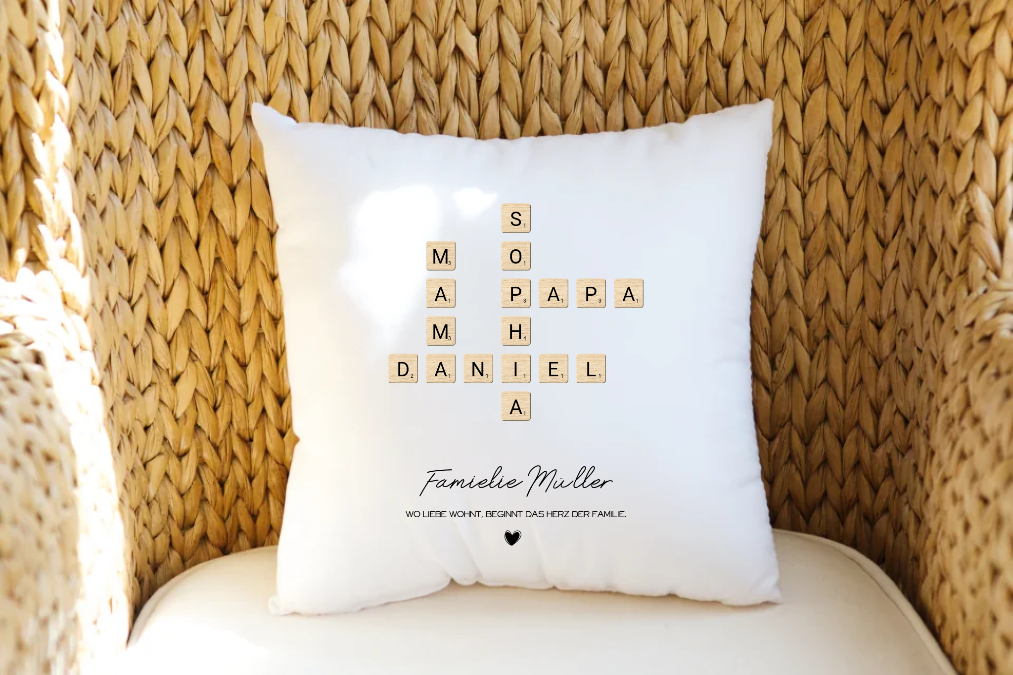 Personalisiertes Scrabble  Familien Kissen