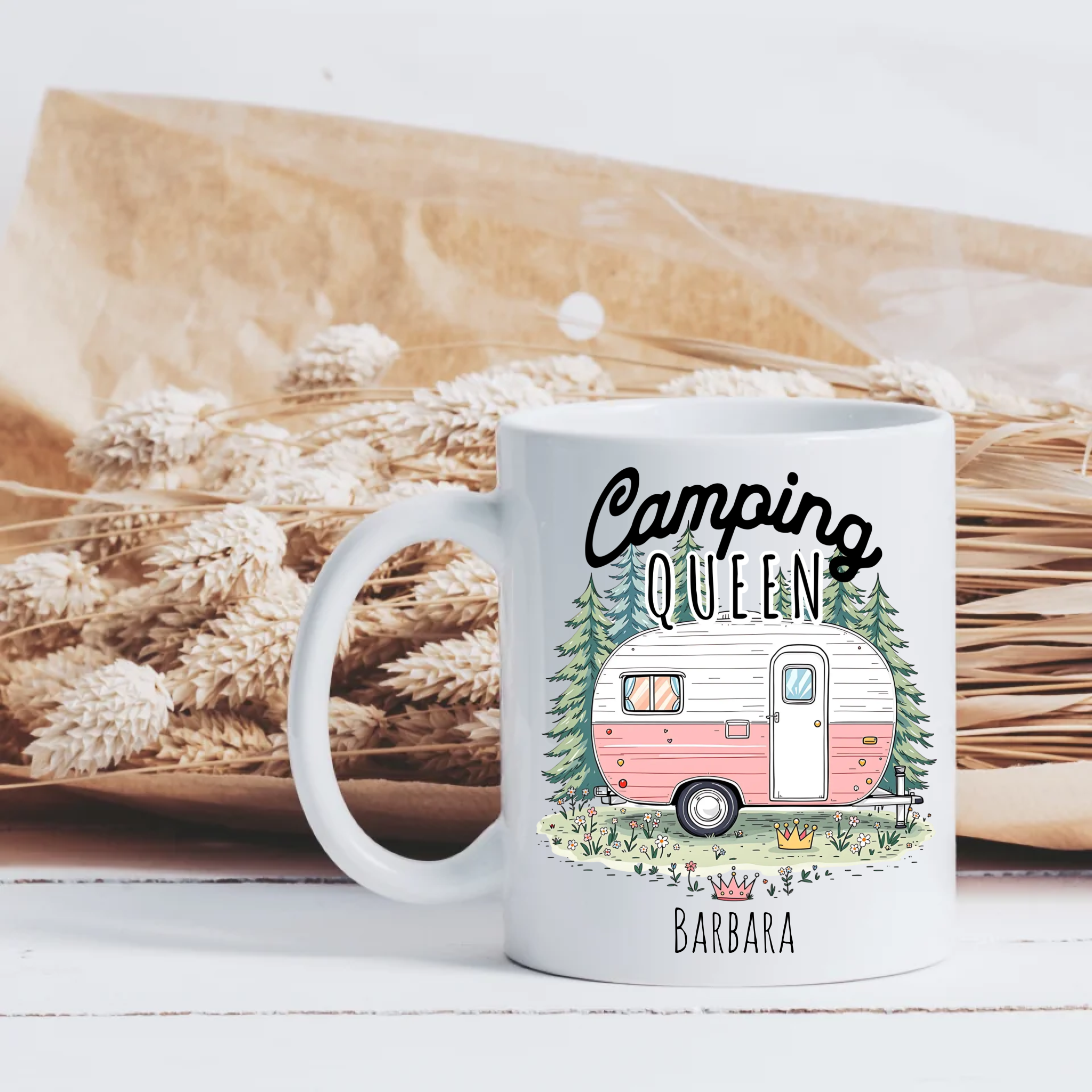 Tasse "Camping Queen" mit Name – Das perfekte Geschenk für Camperinnen