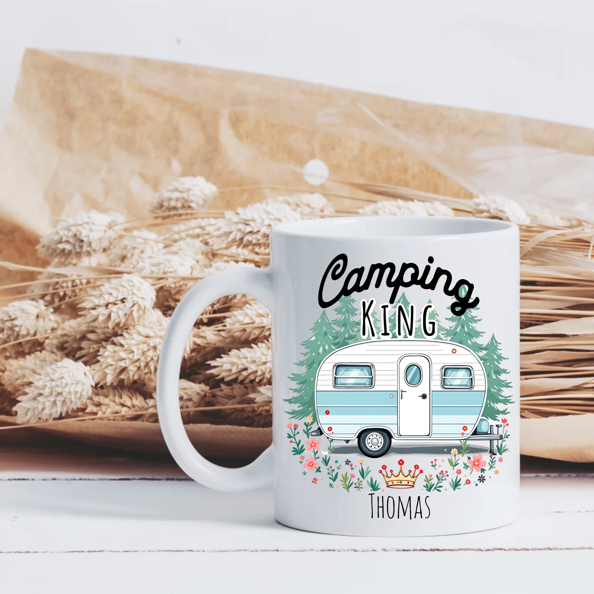Tasse "Camping King" mit Name – Personalisierte Geschenkidee für Männer mit Camper