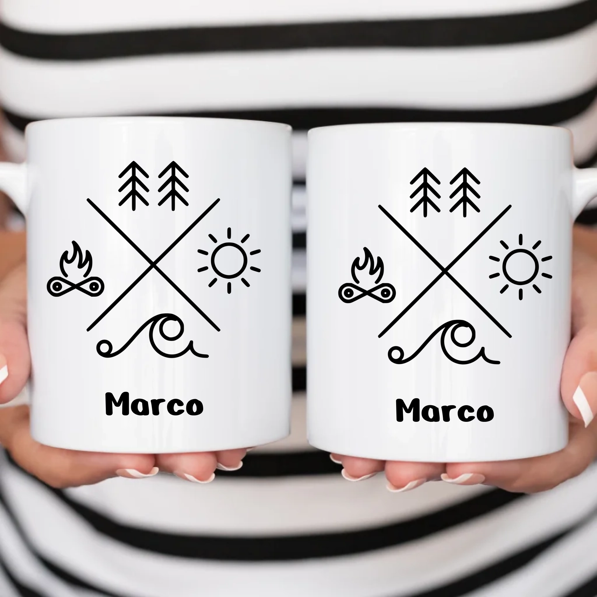 Tasse für Camper mit Symbol-Design & Name – Minimalistisches Geschenk für Outdoor-Fans