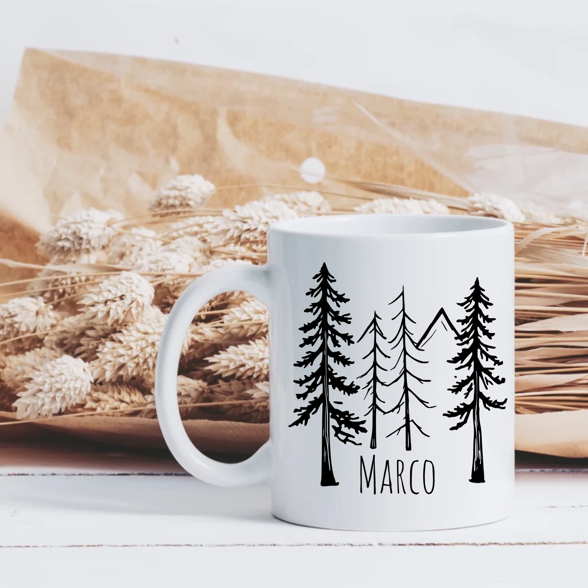 Tasse für Camper mit Name – Wald & Berg Design für Naturliebhaber