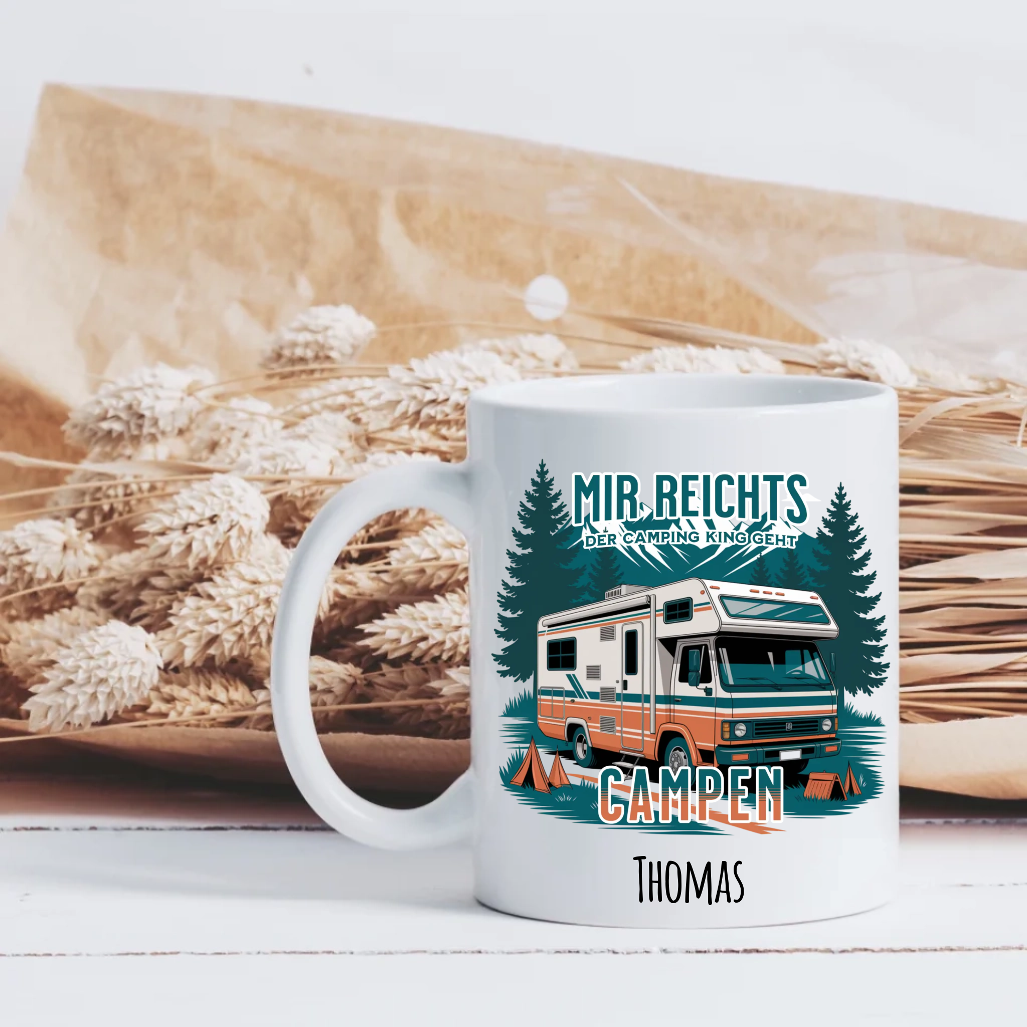 Camping-Tasse mit Name – „Mir reicht’s, ich geh campen“