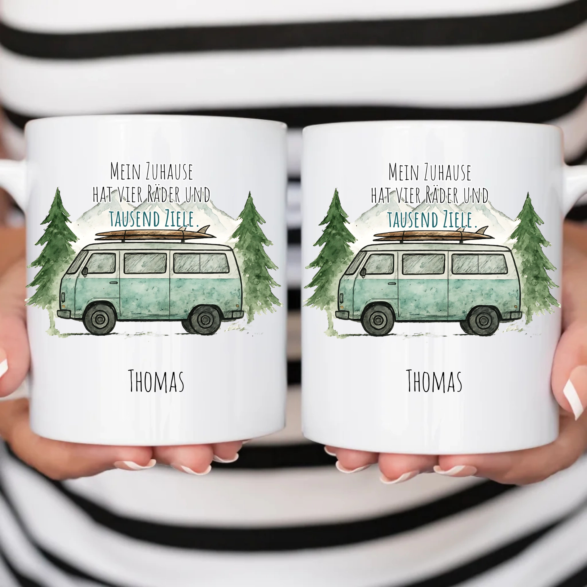 Tasse mit Camping-Motiv & Name – „Mein Zuhause hat vier Räder und tausend Ziele“