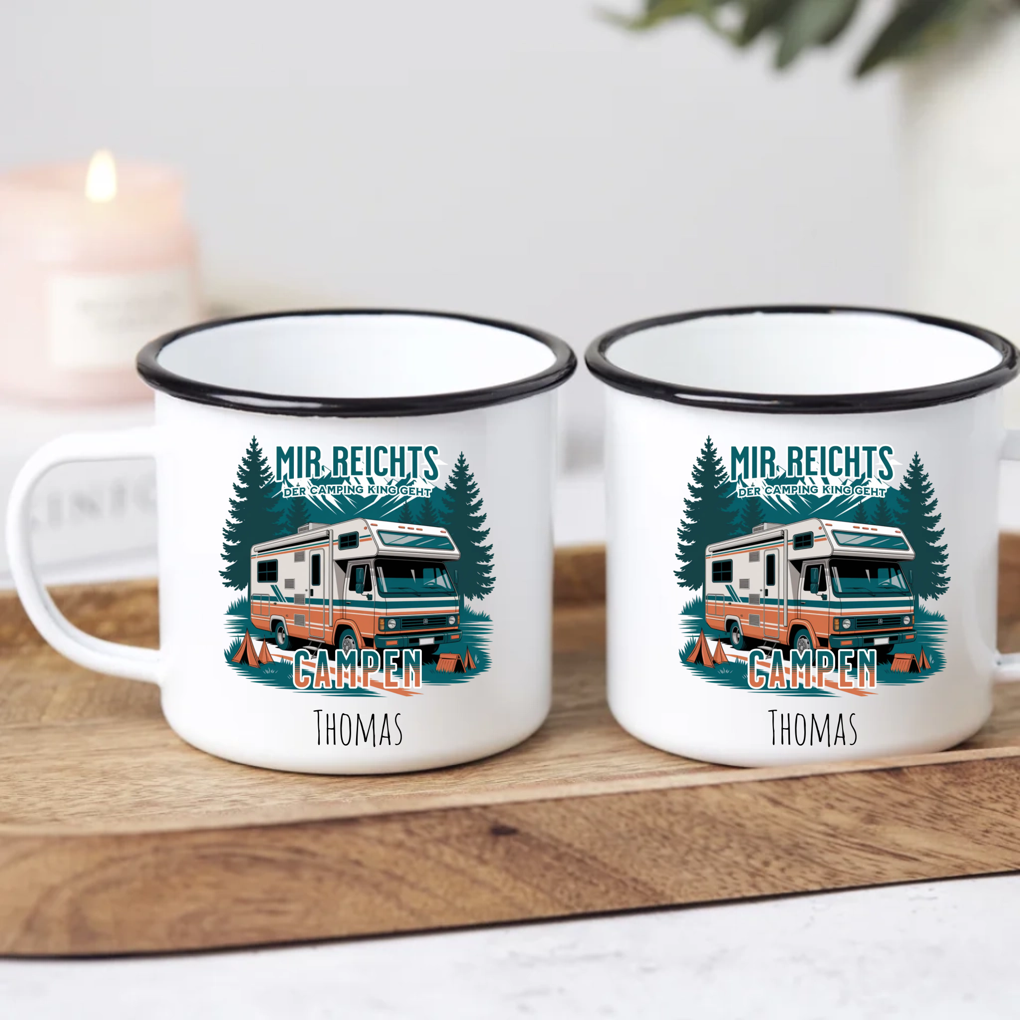 Emaille Camping Tasse mit Name – „Mir reicht’s, ich geh campen“ Wohnmobil Design