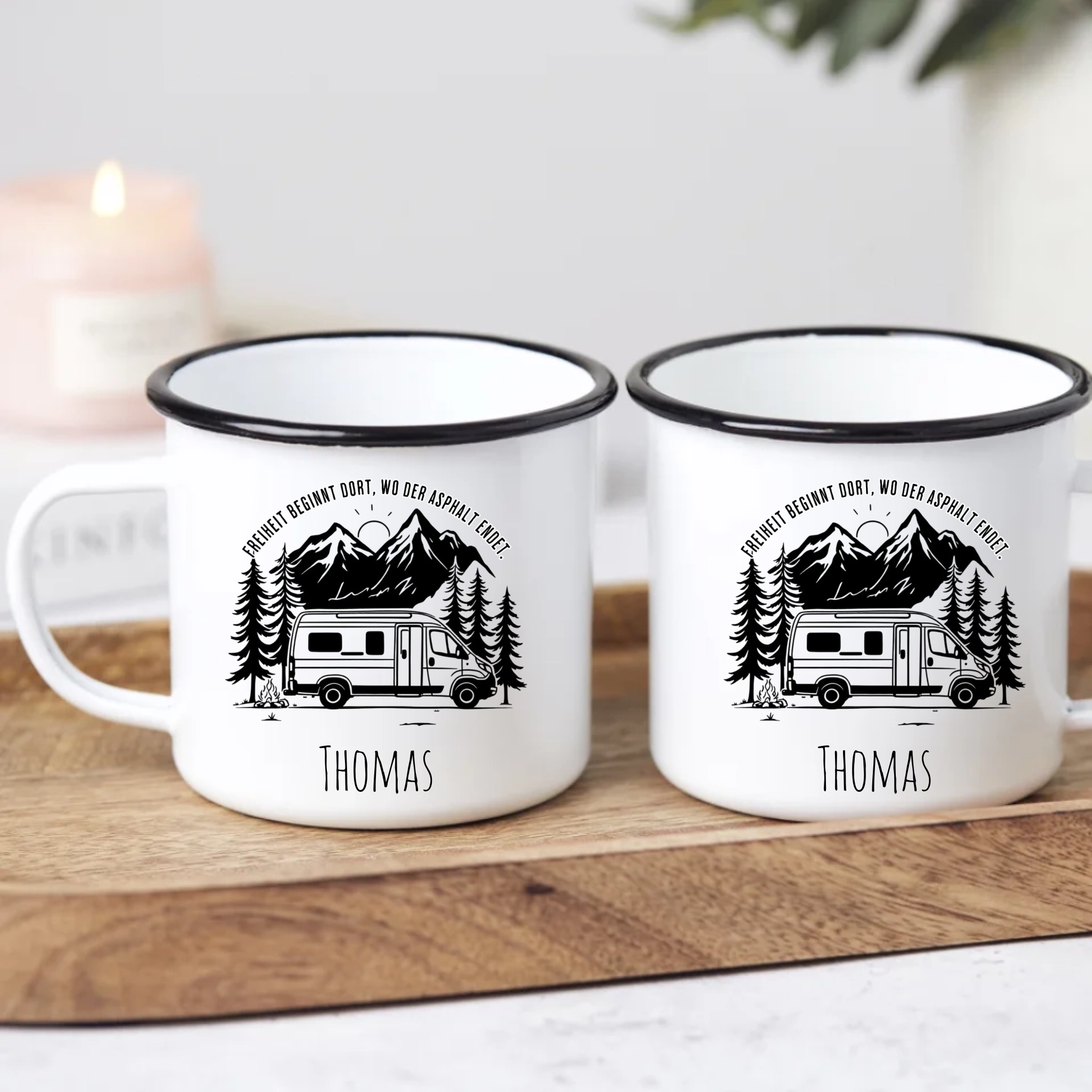 Emaille Becher fürs Camping mit Name – Freiheit aus der Tasse