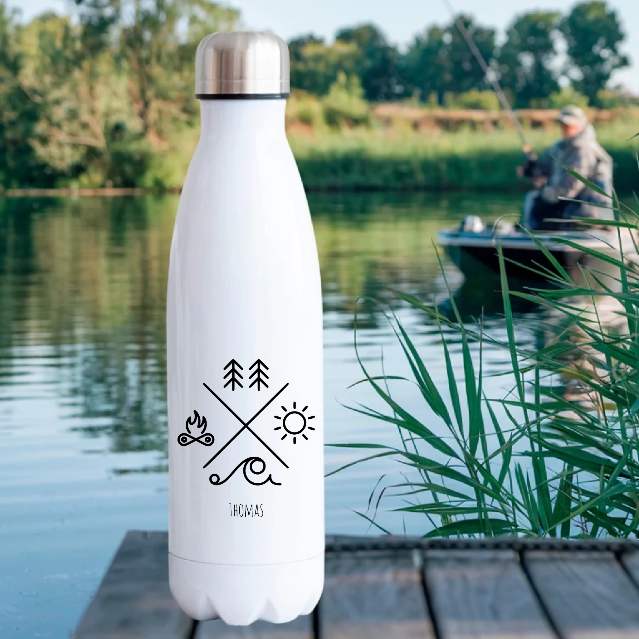 Flasche für Camper mit Name – Für Natur, Feuer & Freiheit