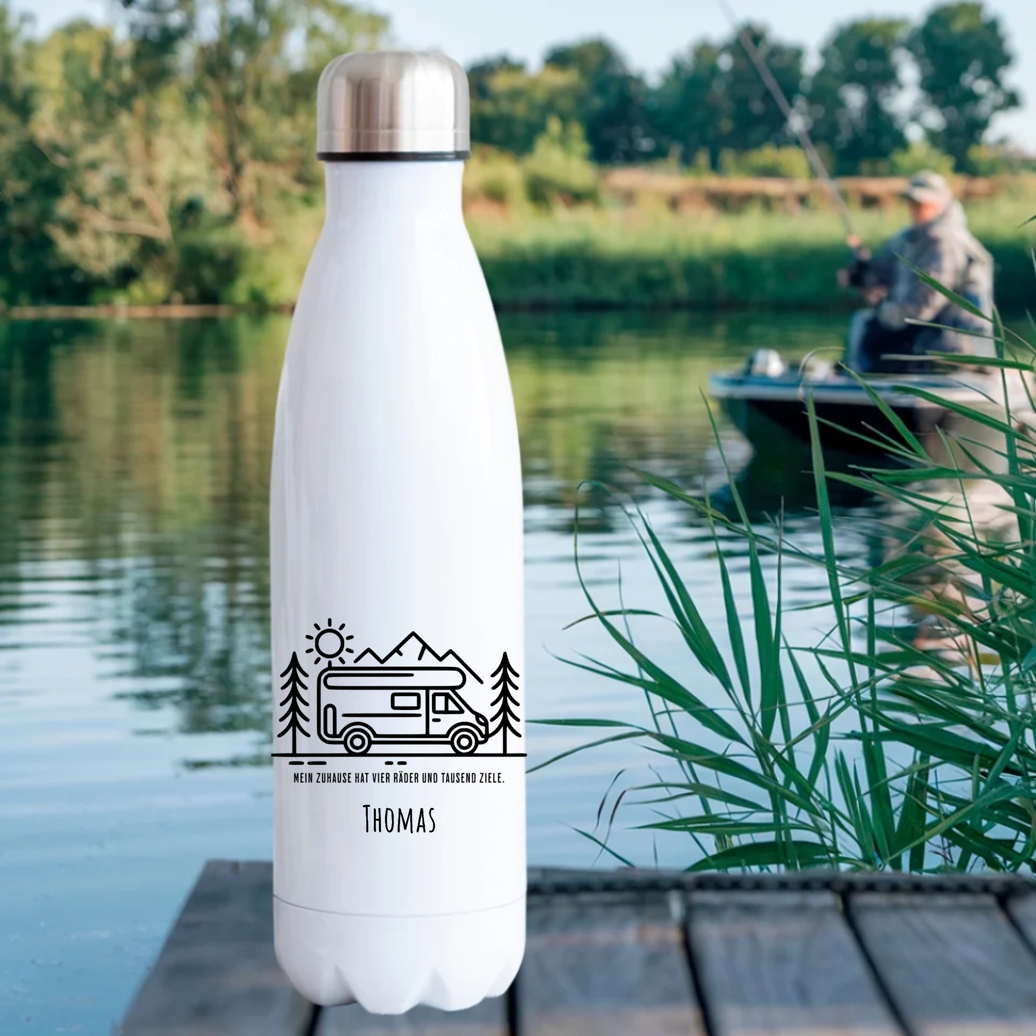 Geschenk für Camper – Trinkflasche mit Name & Spruch