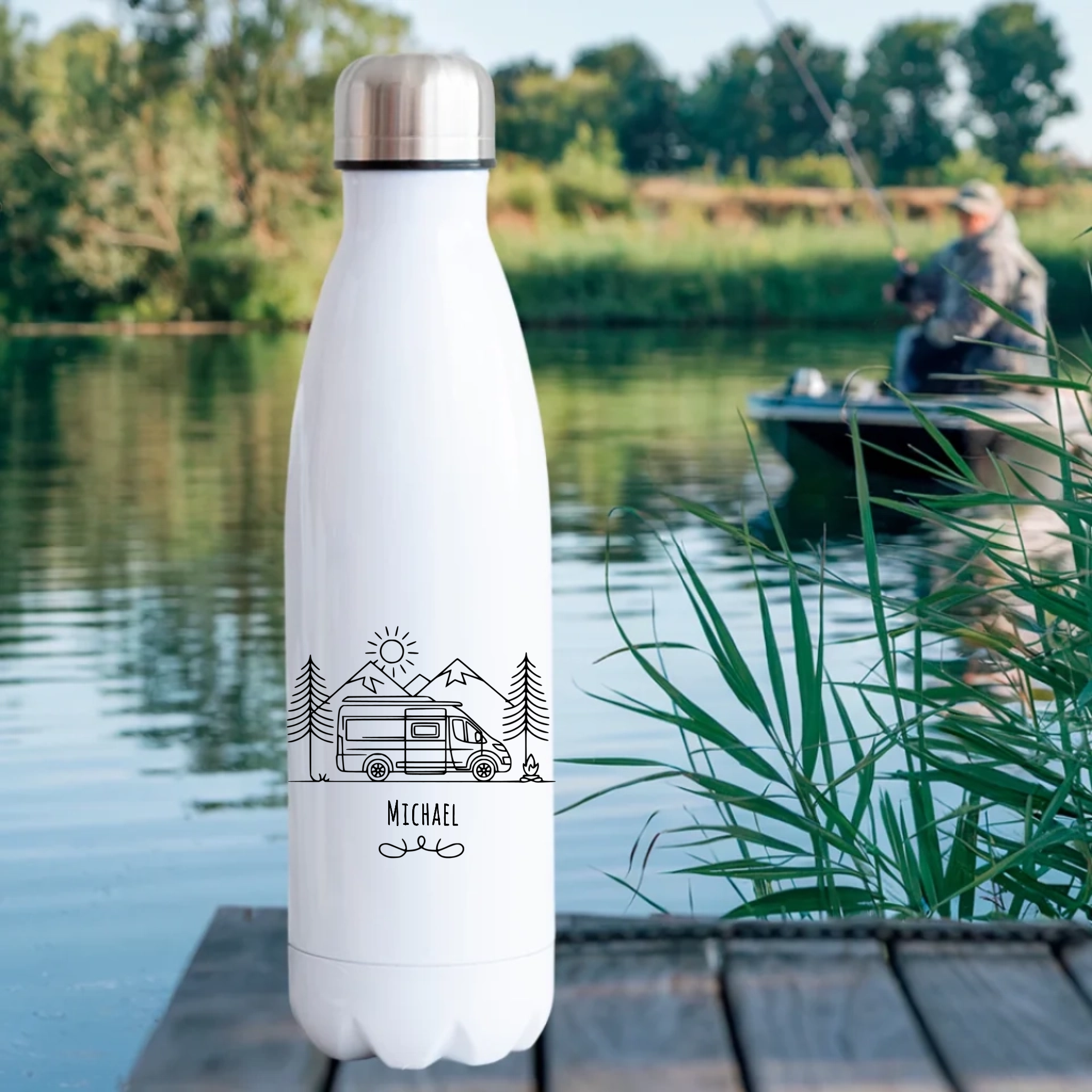Camping Flasche mit Camping-Motiv & Name – Für dein Abenteuer to go