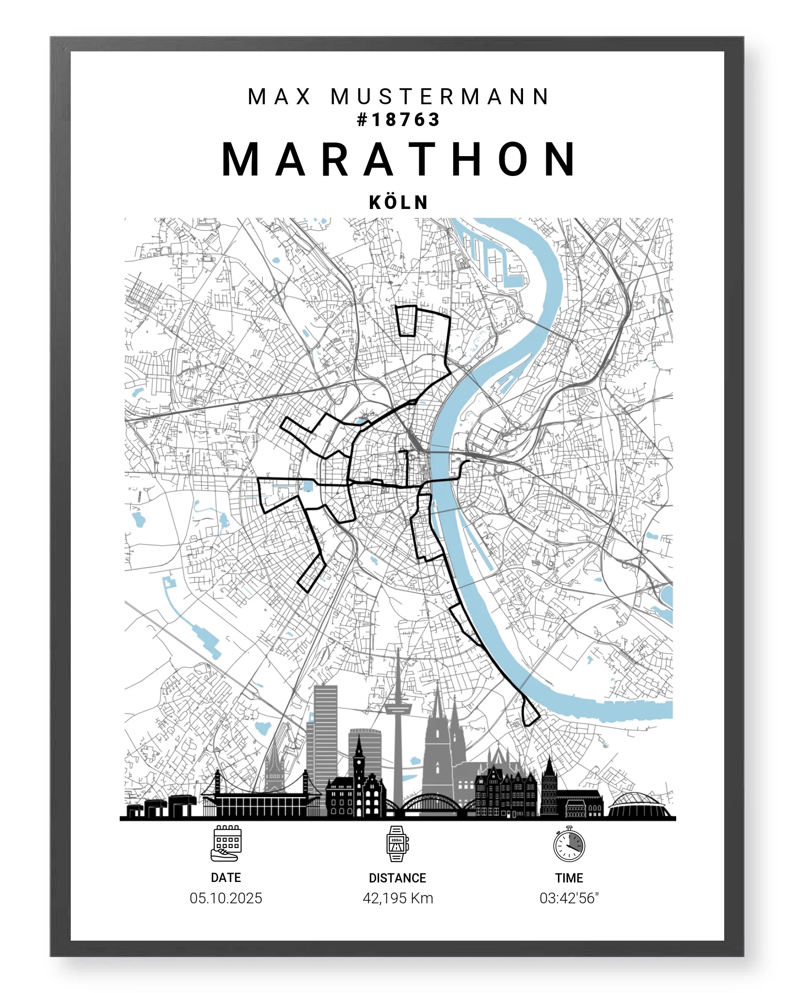 Köln Marathon Poster personalisiert – dein Lauf als Kunstwerk