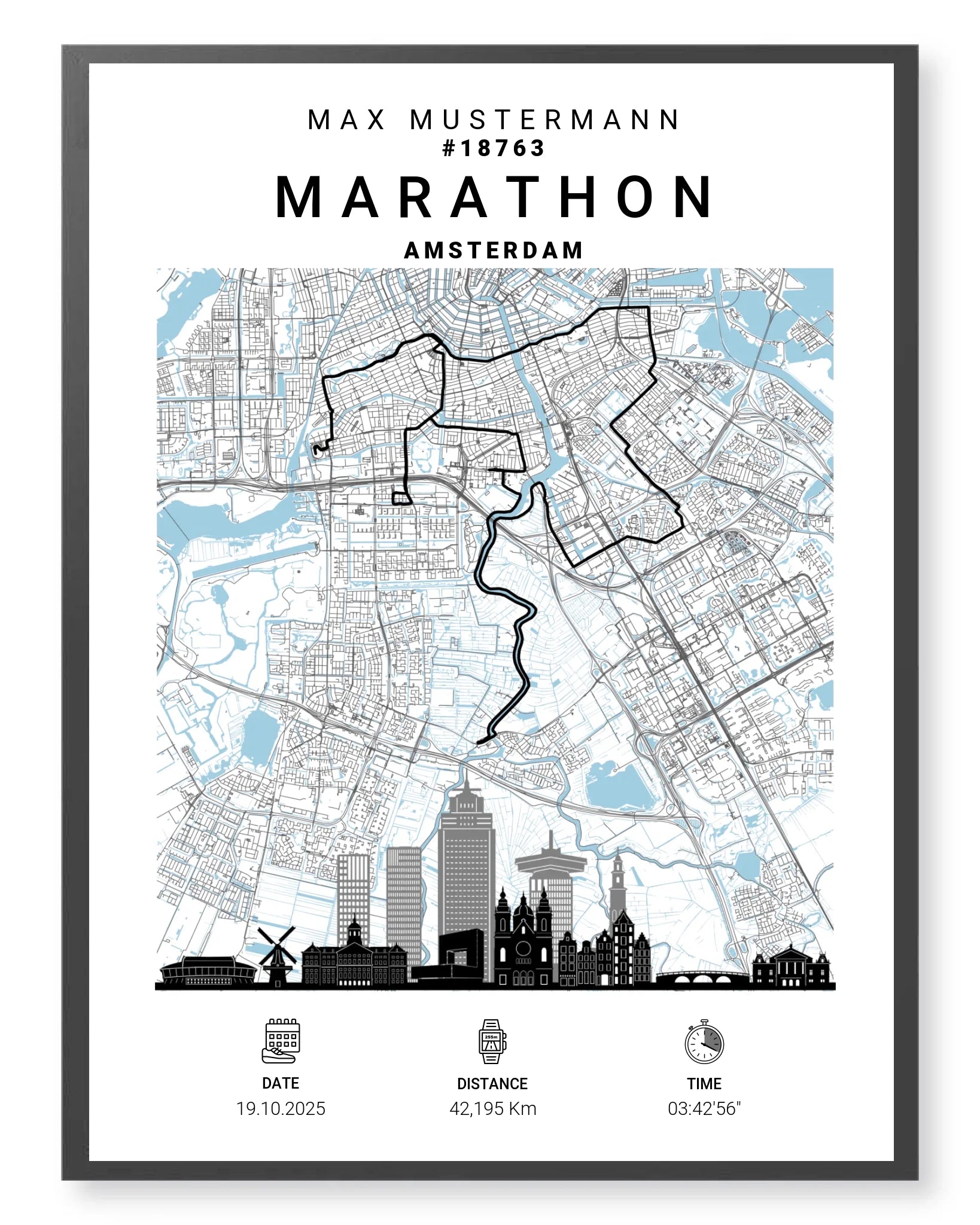 Amsterdam Marathon Poster personalisiert – dein Laufmoment als Kunst