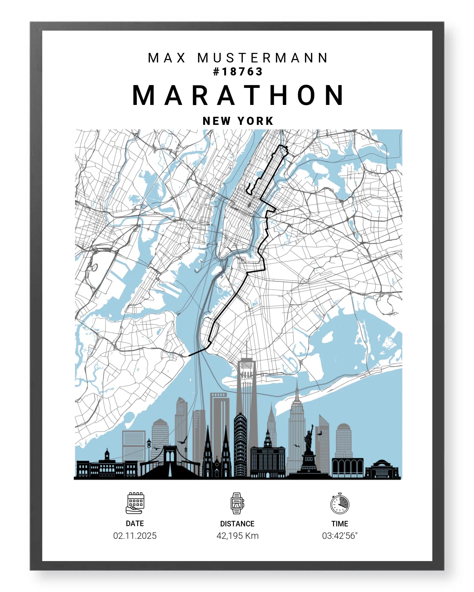 New York Marathon Poster personalisiert – dein Finisher-Moment als Kunst