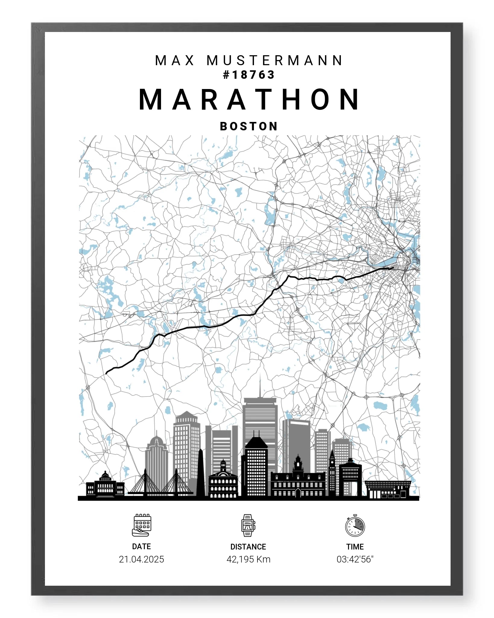 Boston Marathon Poster personalisiert – Deine Laufstrecke als Kunstwerk